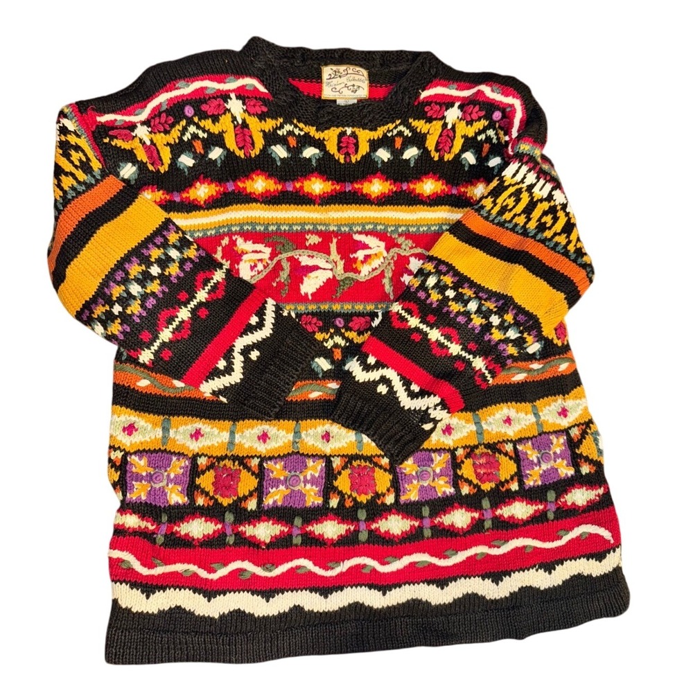 Vintage Heirloom Collectibles Women Sweater Size L Colorful Geometric Pattern